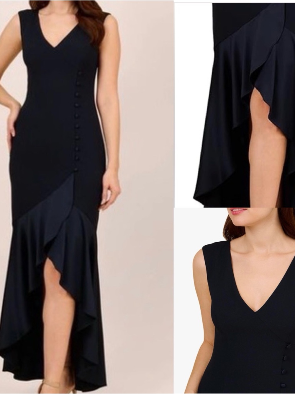 Adriana Papell Women’s Satin Crepe Button Hi Lo Gown